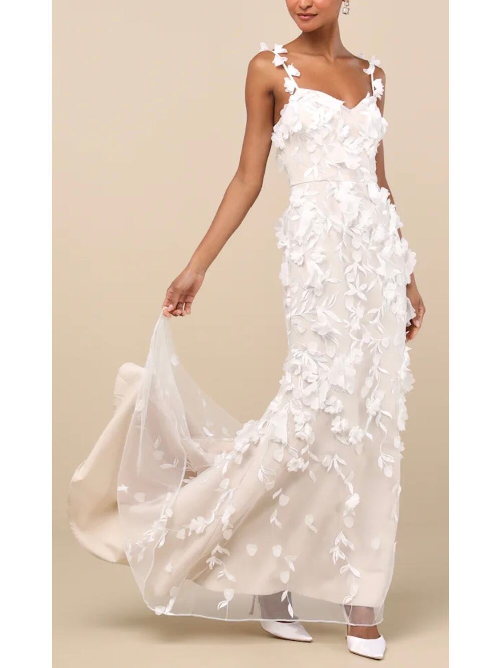Elliatt NWT Kore White/Beige 3D Floral Mermaid Maxi Dress Bride - Large